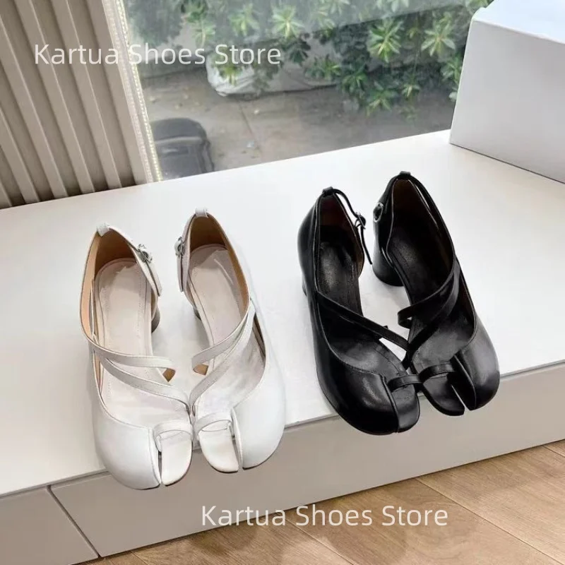 

Women's Black Leather Open Toe Chunky Heel Sandals Unique Cross Strap Design Daily Casual Elegance Ladies High Heel Shoes