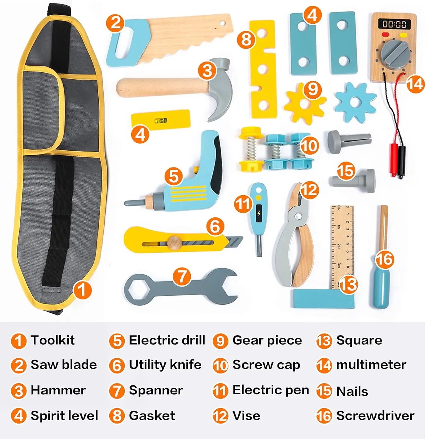Wooden Kids Tool Set , Pretend Toy 25 Pieces Construction Tool Toy Set Backpack for 3, 4 and 5 Year Old Girls and Boys