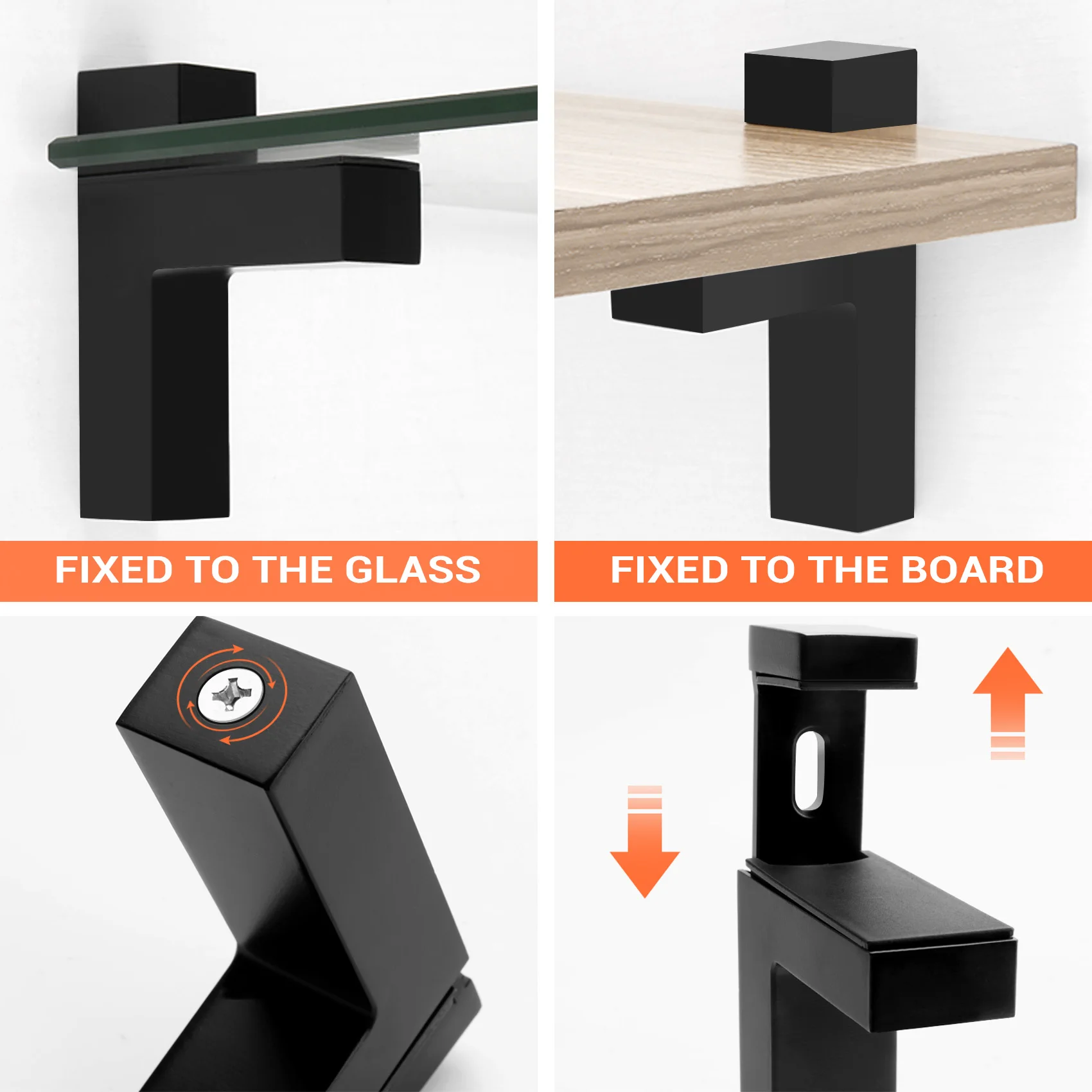 ABUH-2 Pcs Adjustable Wood/Glass Shelf Bracket Wall Mount Heavy Duty Floating Brackets For 3-28Mm Thick Shelves,Black