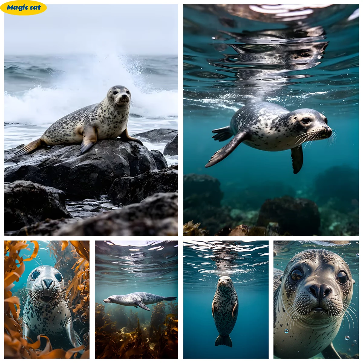 Swimming Seals 5D Diamond Painting Realistic marine animals DIY Diamond Embroidery Room Wall Decor Home Decor