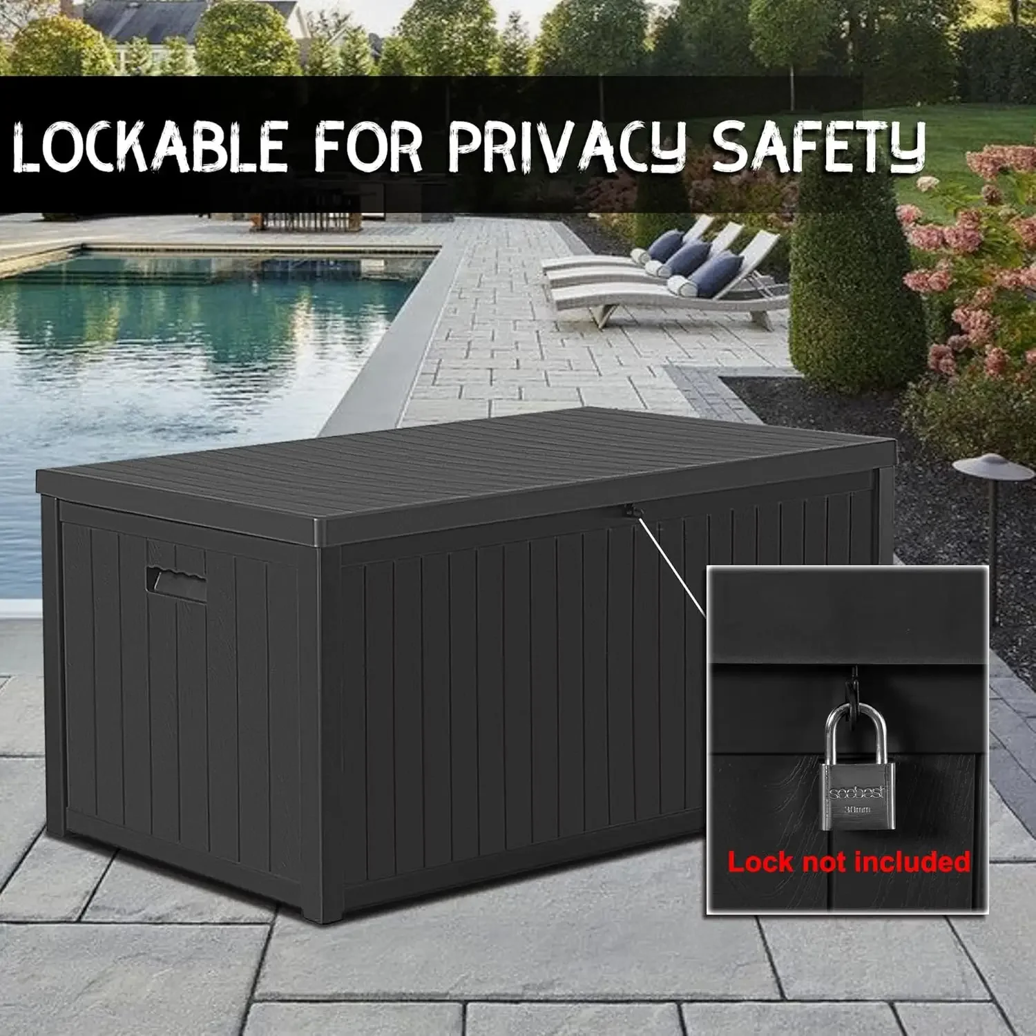 [تخفيضات سريعة، تصفية! ] صندوق تخزين خارجي مقاوم للماء سعة 120 جالونًا، وصناديق كبيرة من الراتنج، وحاوية تخزين قابلة للقفل للفناء