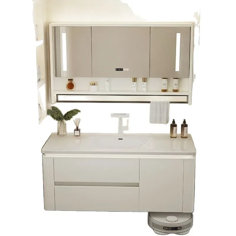 Round-corner ceramic integrated basin, bathroom cabinet, washbasin cabinet combination