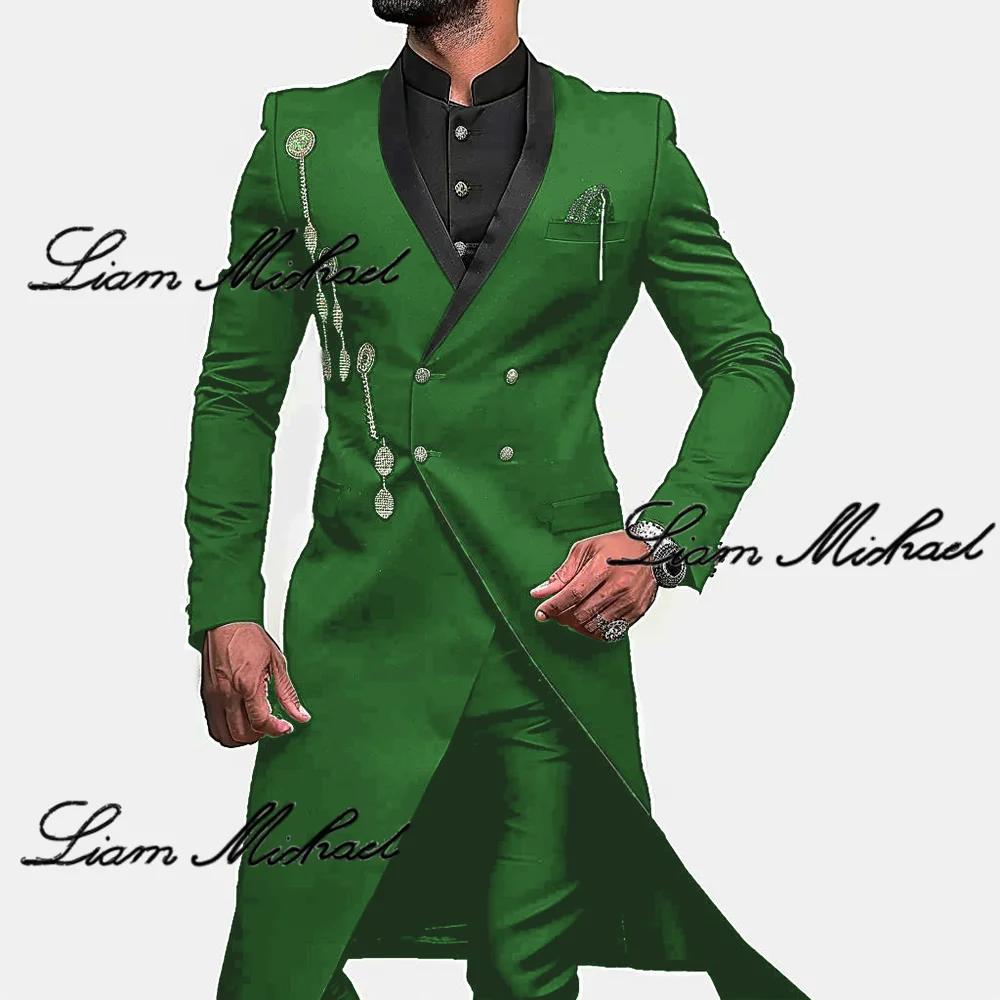 Indian Style Men's Suit 2 Piece Long Jacket Pants Wedding Groom Tuxedo Formal Party Dress Elegant Men's Suit Cusome