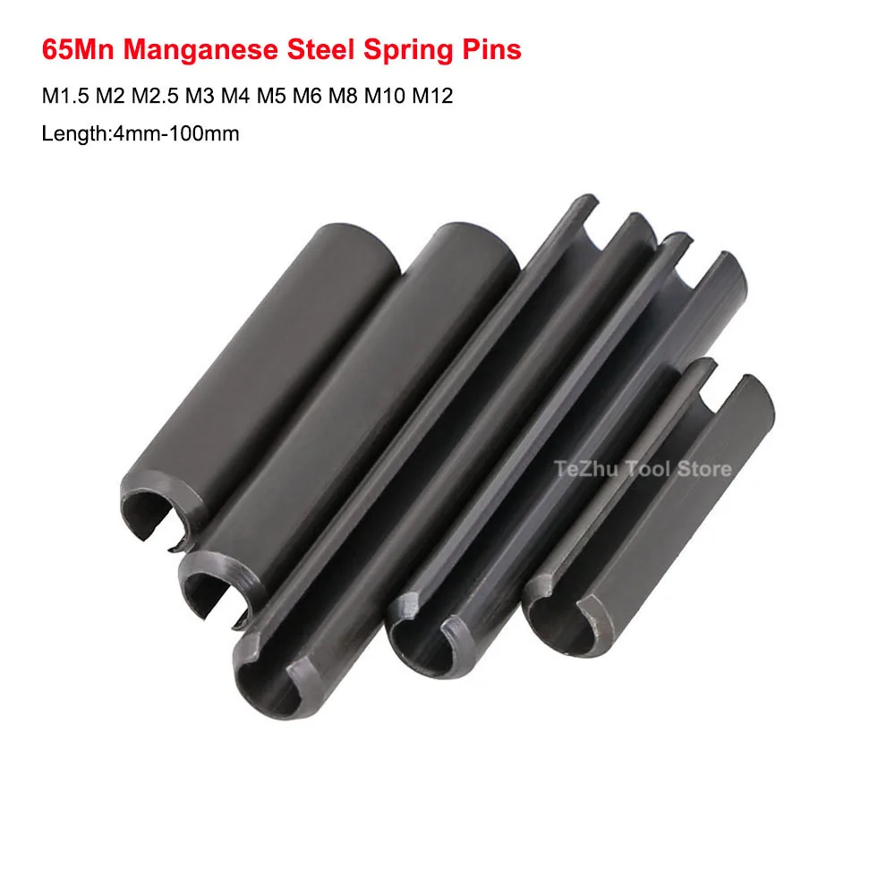 Black 65Mn Manganese Steel Spring Pins M1.5-M12 Split Tension Roll Pin Elastic Cylindrical Cotter Pin Cylindrical Slotted