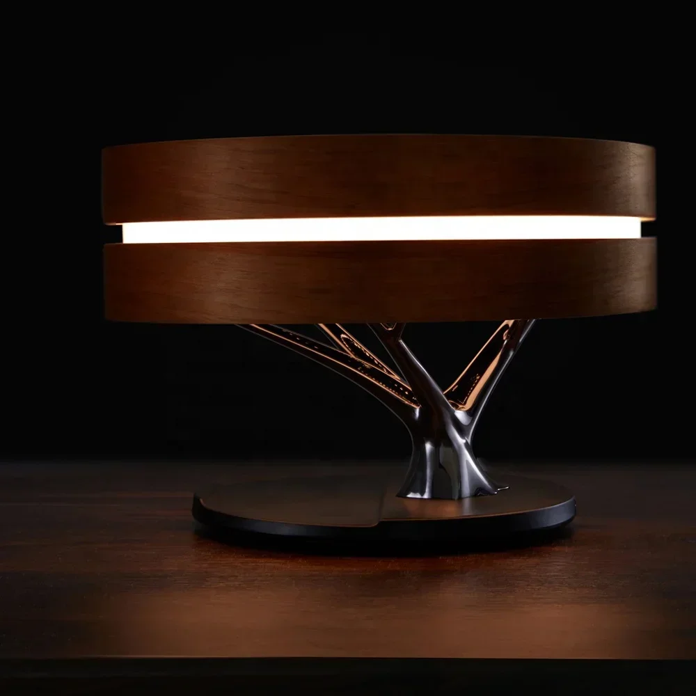 2026 New Design Wireless Charger Table Lamp with Alarm Clock TWS Speaker Light Dimming Bedside Table Lamp with Wireless Charger