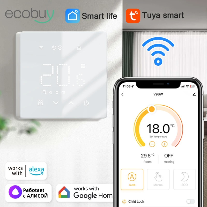 Tuya Smart Home Wifi Thermostat Für Gas Kessel Batterie Heizung Thermostat Wifi Wand Thermostat Raumtemperatur Controller Alexa