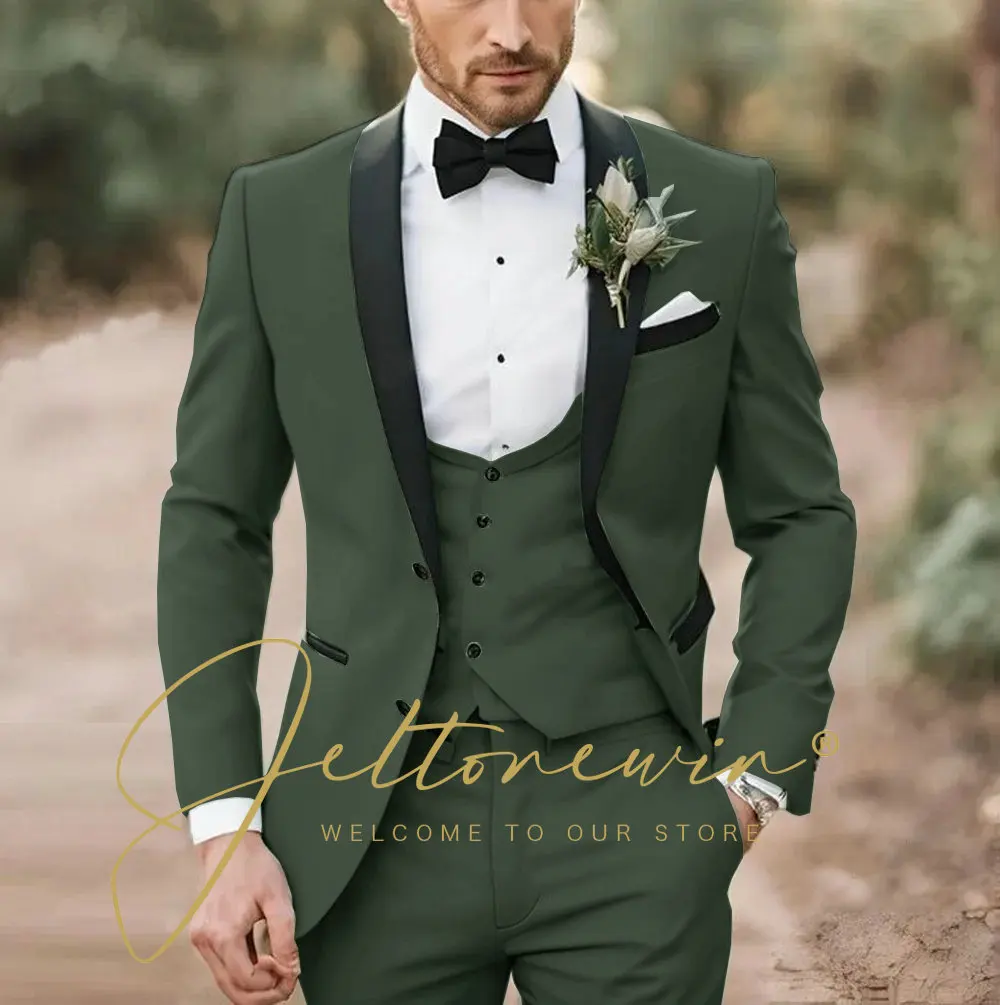 Elegant Light Green Formal Wedding Men Suit Groom Tuxedo Prom Slim Fit Blazer Hombre High Quality Custom 3 Piece Costume Homme