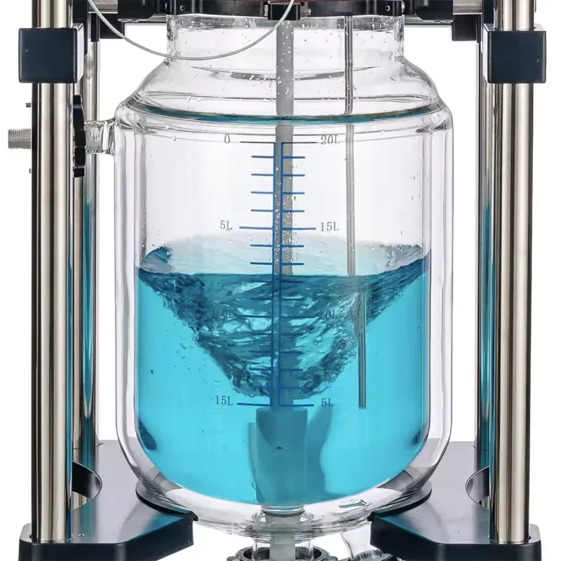 ارتفاع درجة الحرارة البورسليكات الزجاج مختبر اثارة الكيمياء 50L معبد الزجاج التقطير مفاعل مفاعل الزيت العطري