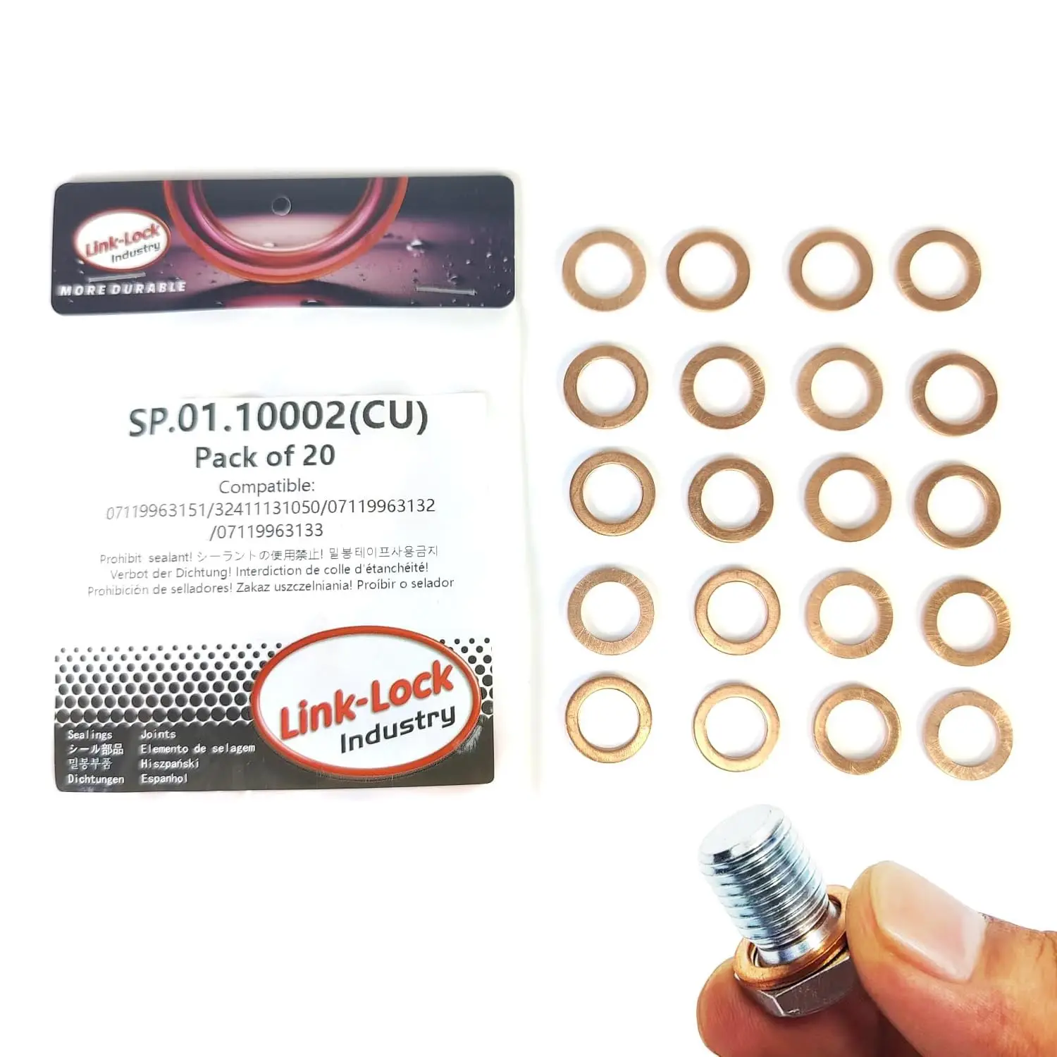 

20 шт. медных прокладок для сливной пробки масла SP.01.10002 (07119963151, 32411131050, 07119963132, 07119963133) для BMW N43 N45 N46 N47