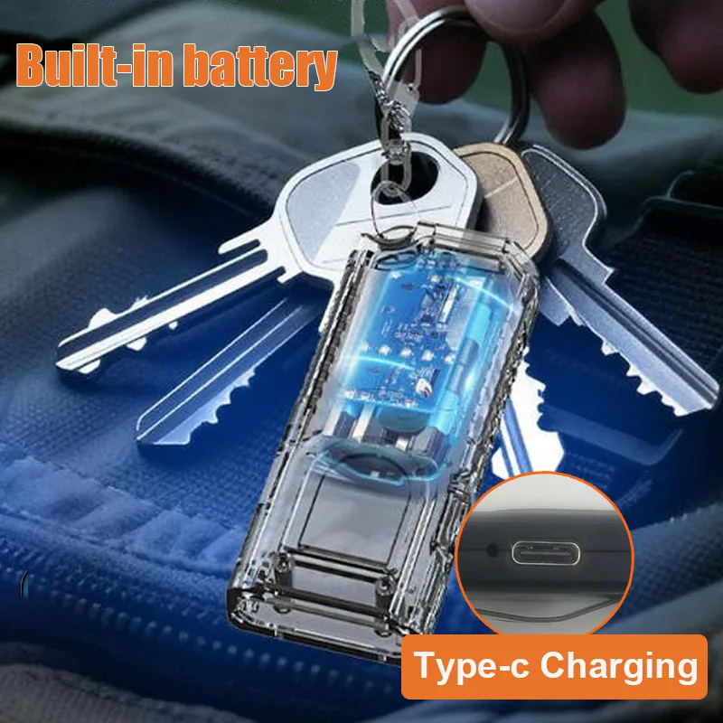 1pcs Mini LED Keychain Flashlight with Pen Clip Rechargeable Light Portable Pocket Work Light with Magnet for Outdoor Camping
