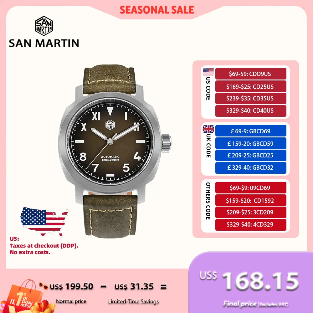 

San Martin Watch Men Wrist Mechanical Automatico Wristwatches 40mm YN55 Vintage Luminous 10Bar Relogios Masculino часы SN0065-1