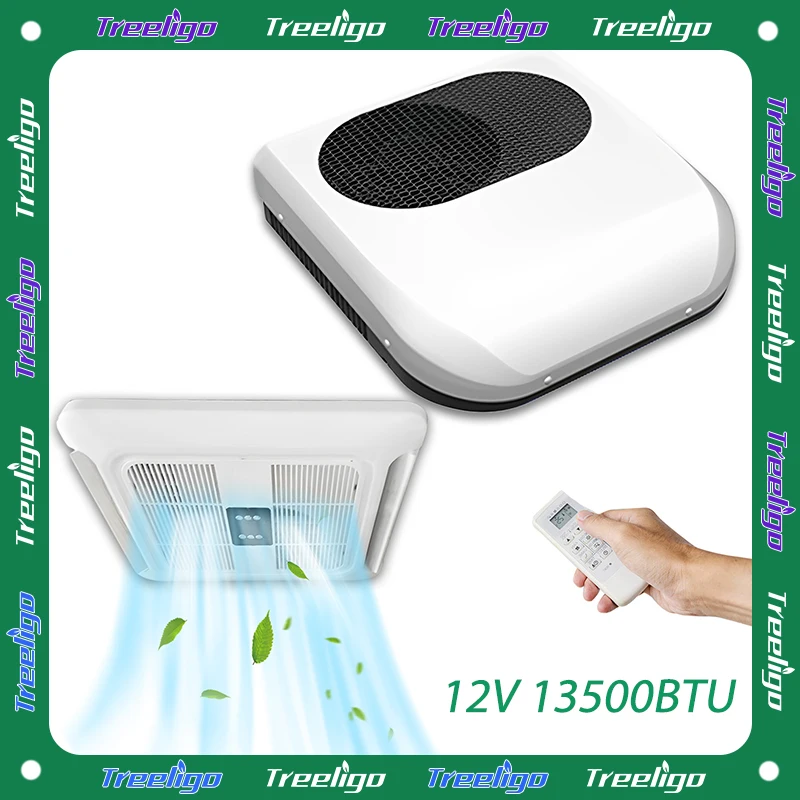 

Treeligo 13500BTU 12V RV Roof Air Conditioner Low Noise Rooftop Parking AC for Truck Camper Van Motorhome Fast Cooling