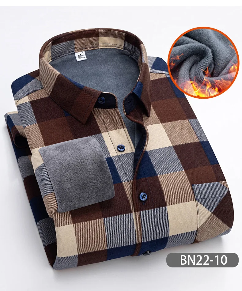 Camisa de terciopelo de manga larga para hombre, camisa de negocios informal delgada, gruesa y cálida, a cuadros, Social, de algodón, Otoño e Invierno