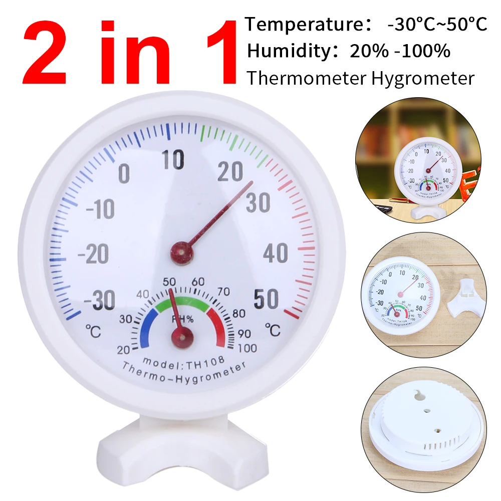 

Mini Round Clock-shaped 2 in 1 Thermometer Hygrometer Wall-mounted Temperature Humidity Meter Gauge Measuring Tool -30-50°C