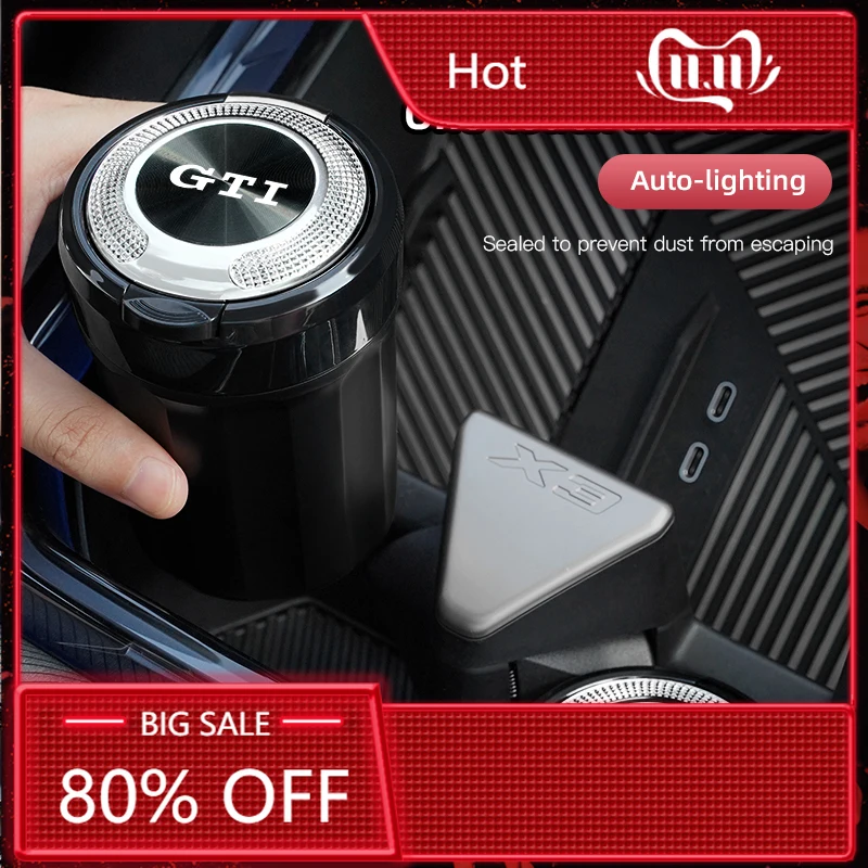 Портативная автомобильная светодиодная пепельница 2026 года с керамическим вкладышем, аксессуар для интерьера авто для Volkswagen GTI, Passat, Golf, Polo, ID.3, Touran, T-Cro