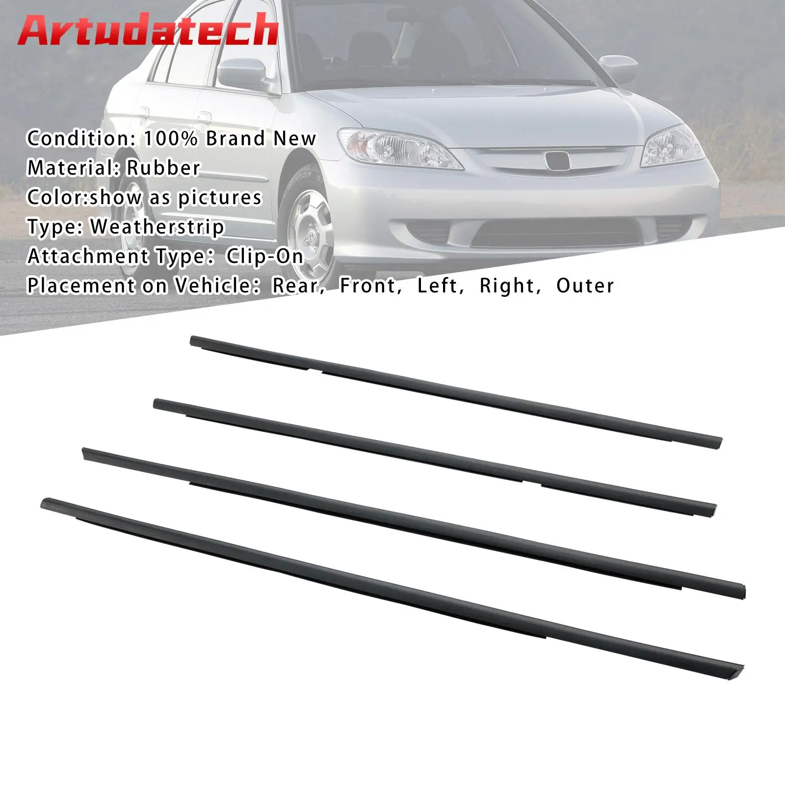 Artudatech 4pcs Weatherstrip Window Seal 72410S5A003 For Honda Civic 2001 2002 2003 2004 2005