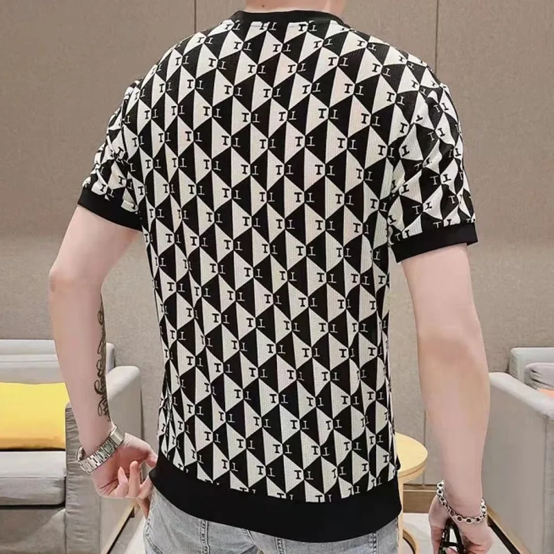 2023 Summer Contrasting Color Splicing Letters T Shirt Men Breathable Mesh Short Sleeve T-Shirt Social Club Outfits O-neck Tee image 2