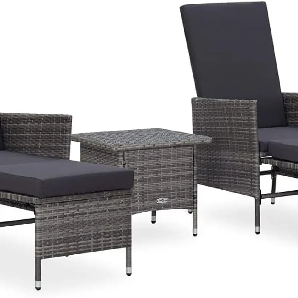 

3-Piece Scandinavian Outdoor Patio Furniture Set with Cushions, Gray Poly Rattan Wicker Chairs and Table