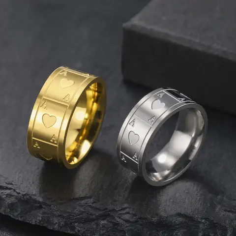 Dawapara Vintage Ace Poker Card Men Ring 8MM Unisex Luck Ring Ace of Love Stainless Steel Wedding Band Jewelry
