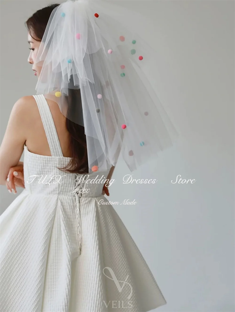 TULX – robe de mariée gaufrée ivoire, séance Photo coréenne, col carré, bretelles, ligne A, longue, Corset personnalisé, 2026