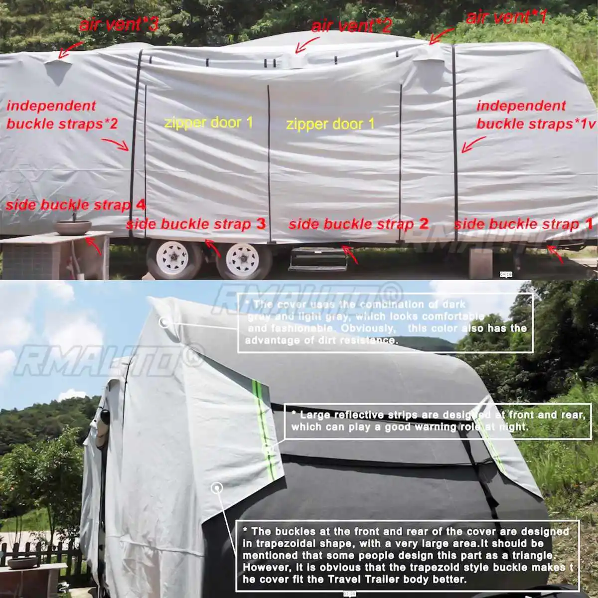 16'-30' RV Cover Camper Cover Travel Trailer UV Resistant Waterproof Ripstop Non-woven Fabric Folding Protection