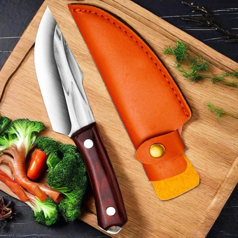 Knives Handmade  Barbecue Tanto Knife Thickened 5mm Blade Quality Mahogany Handles High-quality Mahogany Handle Heavy Sharp Feel