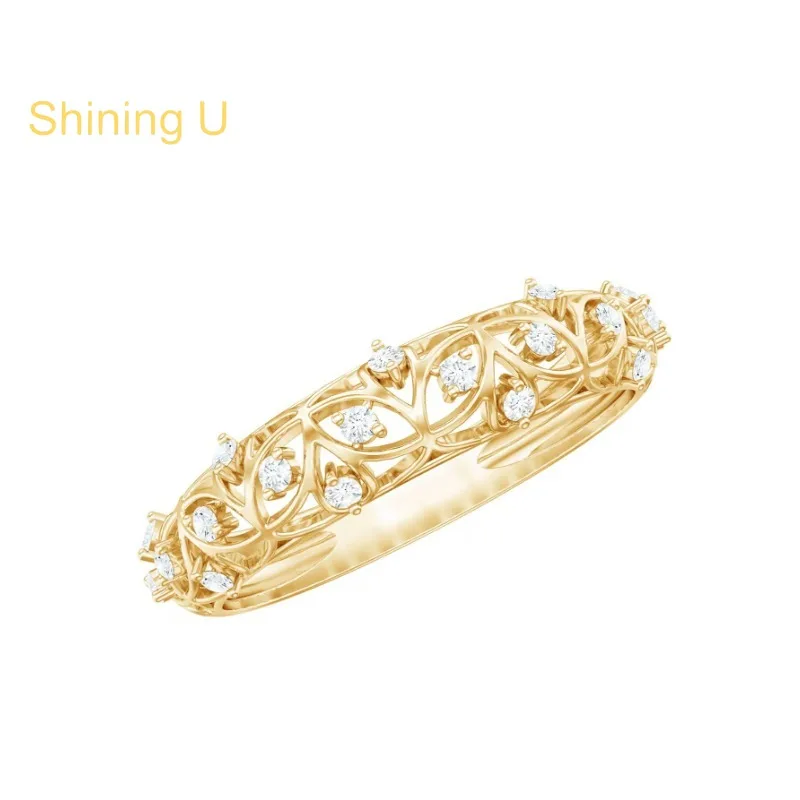 Shining U 925 Sterling Silver Hollow Leaf Design Ring for Women Fine Jewelry Summer