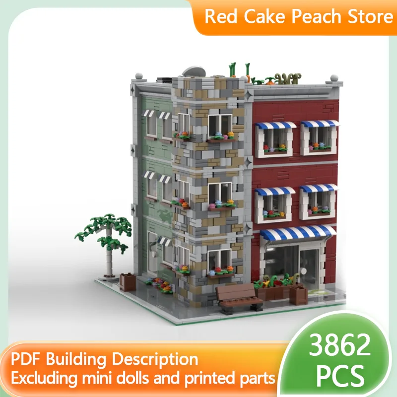 

Модель City Street View MOC, строительные кирпичи, продуктовый магазин и кафе, модульная технология, детские праздничные подарки, сборка игрушек, костюм