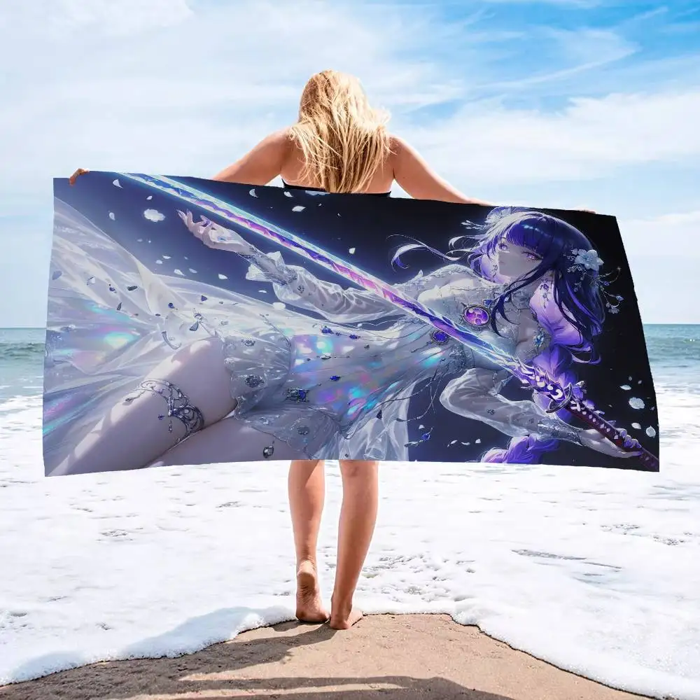 Raiden Shogun Genshin Impact Bath Towel Microfiber Soft Water Absorbing Breathable For Girl Kids Decorative Cartoon Beach Towel