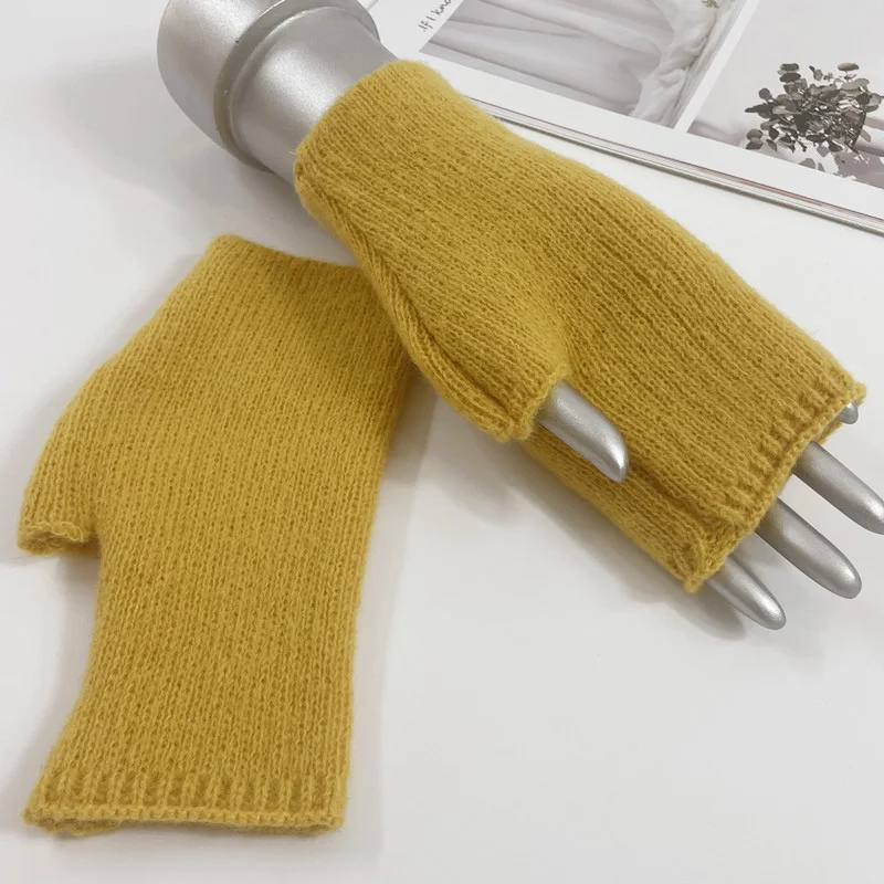 Warm Half Finger Knitted Gloves Autumn Winter Fingerless Deer Cashmere Gloves Women Mittens with Thumb Hole Short Gloves