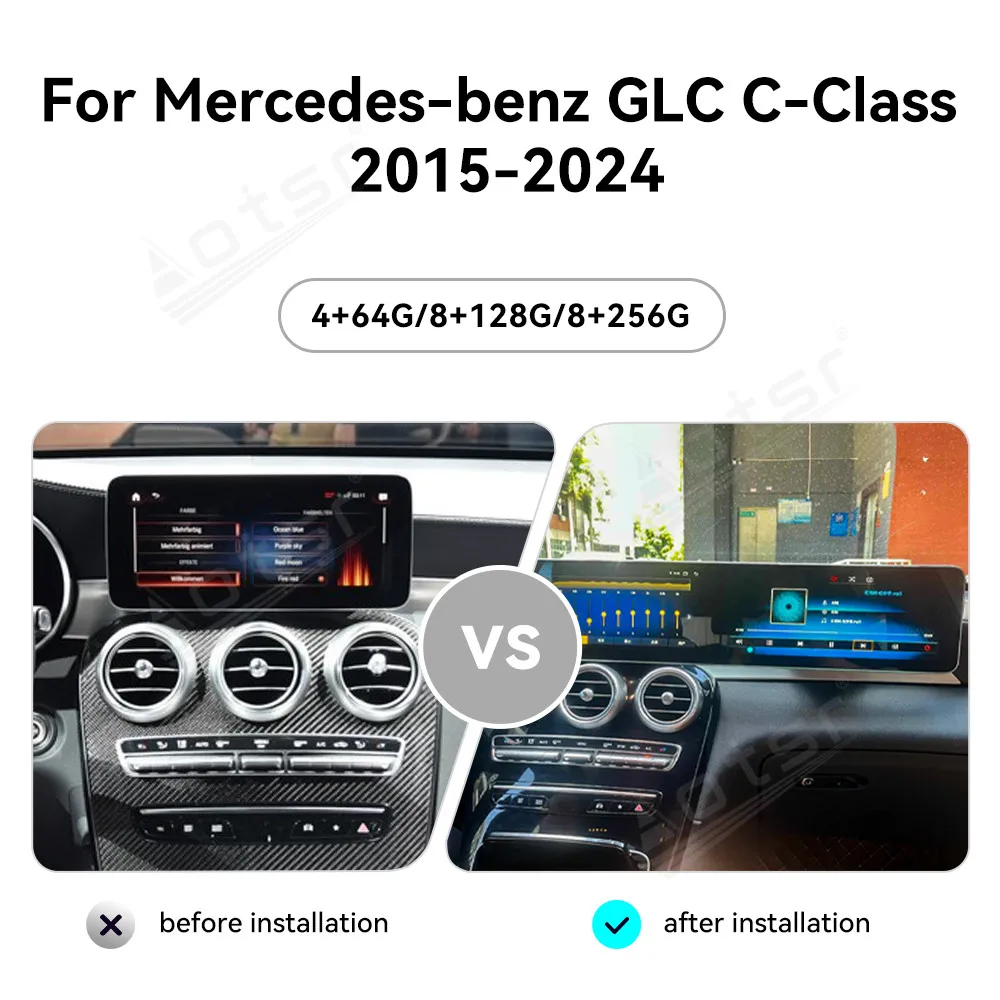 Dual Screen Car Radio For Mercedes Benz GLC C-Class 2015-2024 12.3