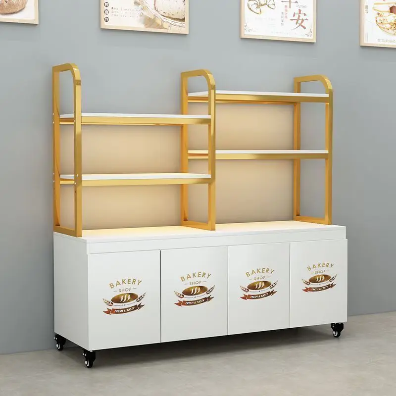 Bakery Multi Tier Cake Rack Supermarket Snack Biscuit Pastry Island Cabinet Display Cabinet Double Sided Baking Display Cabinet