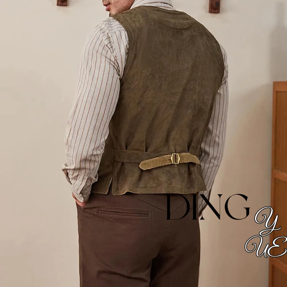 Mens Suede Leather Suit Vest Western Cowboy Casual Single Breasted Punk Style Waistcoat