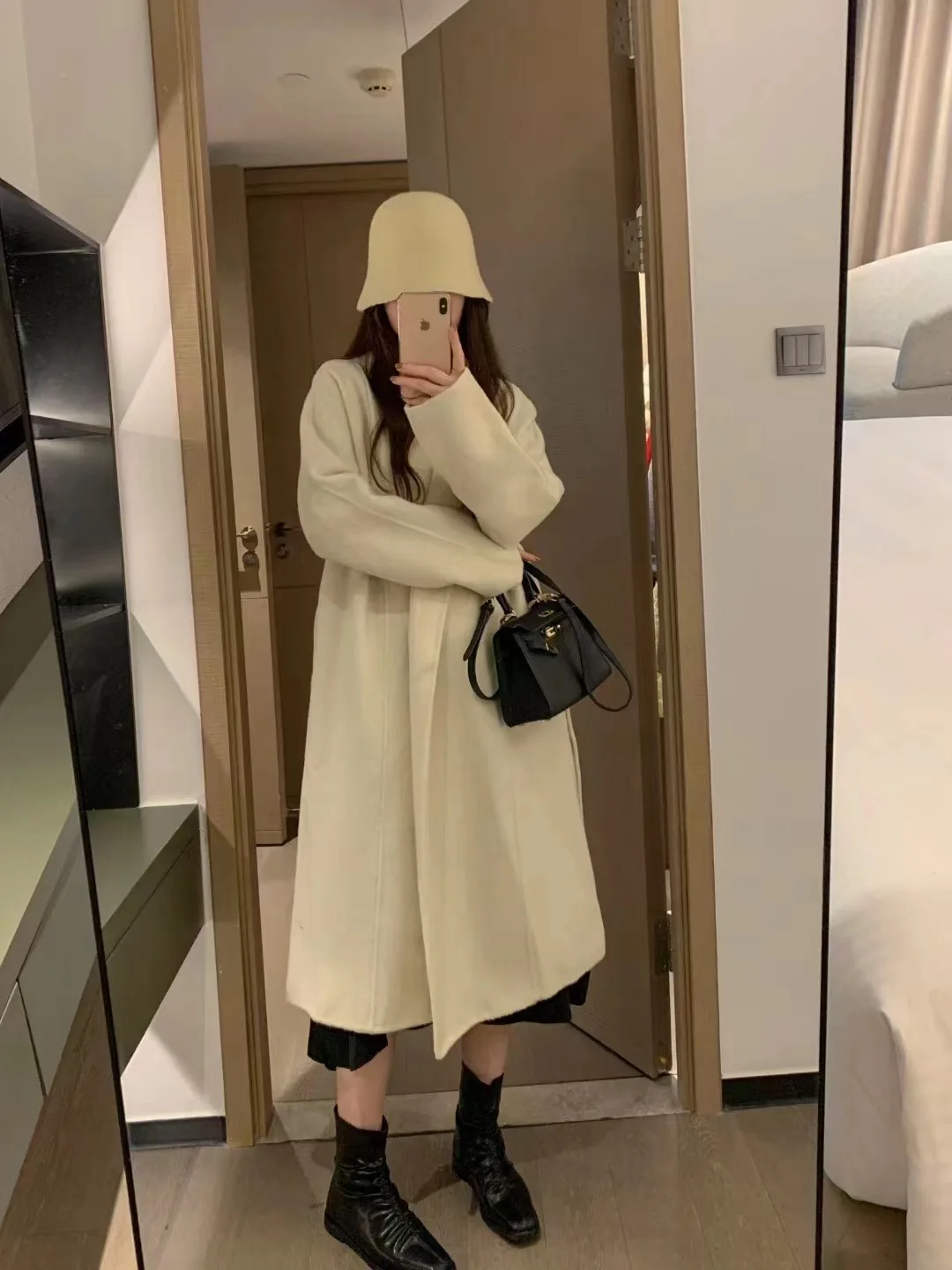 Wool Blends Autumn and Winter Luxury 2024 New Double-sided Cashmere Overcoat Women's Long Length High-end Lapel Coats with Belt
