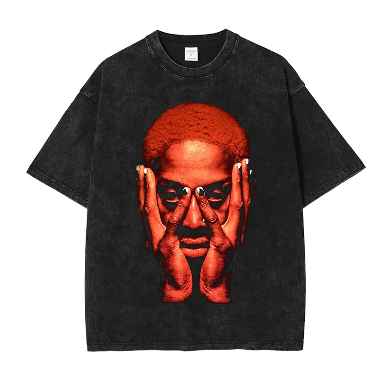 Dennis Rodman T-Shirt The Worm Streetwear Vintage Washed Basketball Star Printed T Shirt Casual Fashion Hip Hop Top Tees Cotton