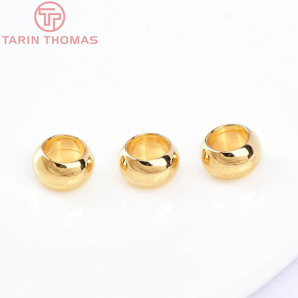 (2914) 20PCS 6x3MM 6x3.5MM 24K Gold Color Brass Round Large Hole Beads Bracelet Beads High Quality Diy Jewelry Accessories