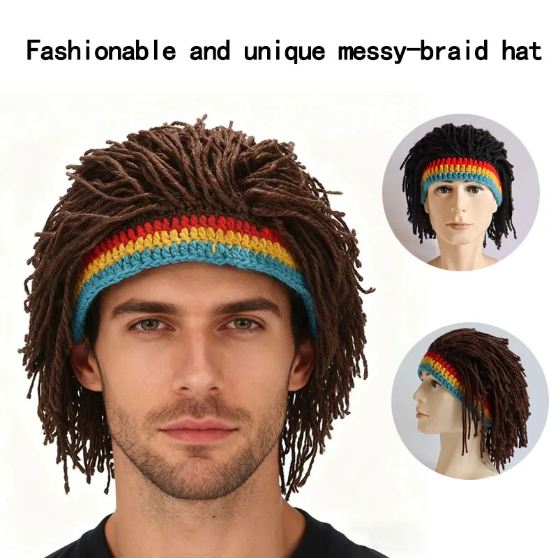 Crochet Dreadlocks Wig Hat Unisex Colorful Stripe Reggae Style Fashion Headwear.