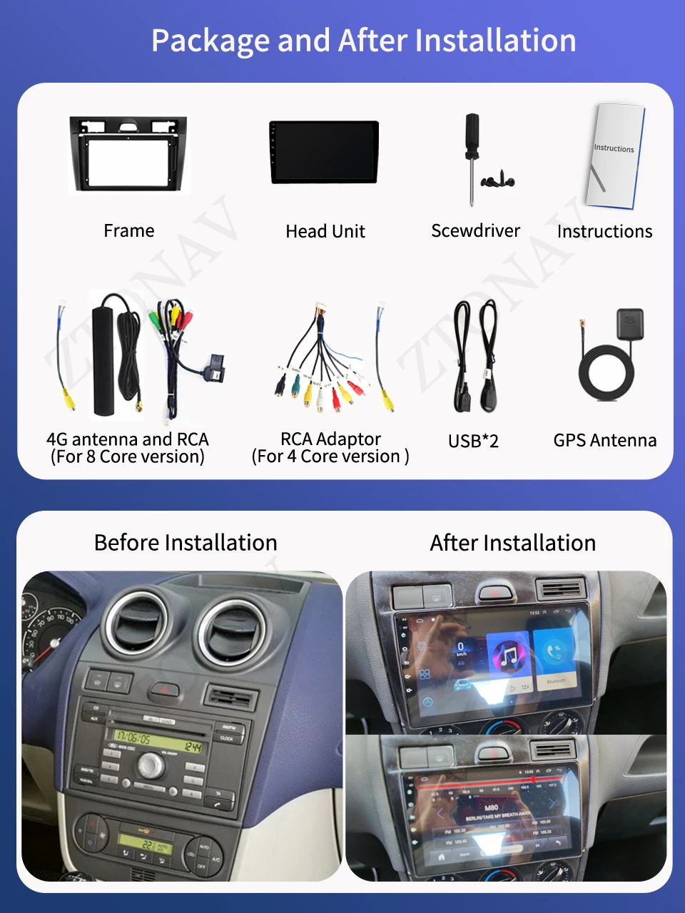 วิทยุ Android สําหรับ Ford Fiesta Mk VI 5 Mk5 2002 - 2008 Car Media Player GPS Navi Headunit Carplay Android Auto สนับสนุน 360 กล้อง