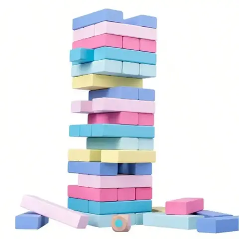 Wooden Stacking Tumbling Tower Game, 51 Pieces Numbered Blocks/Colorful Blocks, Interactive Family Party & Educational Balance Toy, Stocking Stuffers & Birthday Gifts For Kids Ages 3+