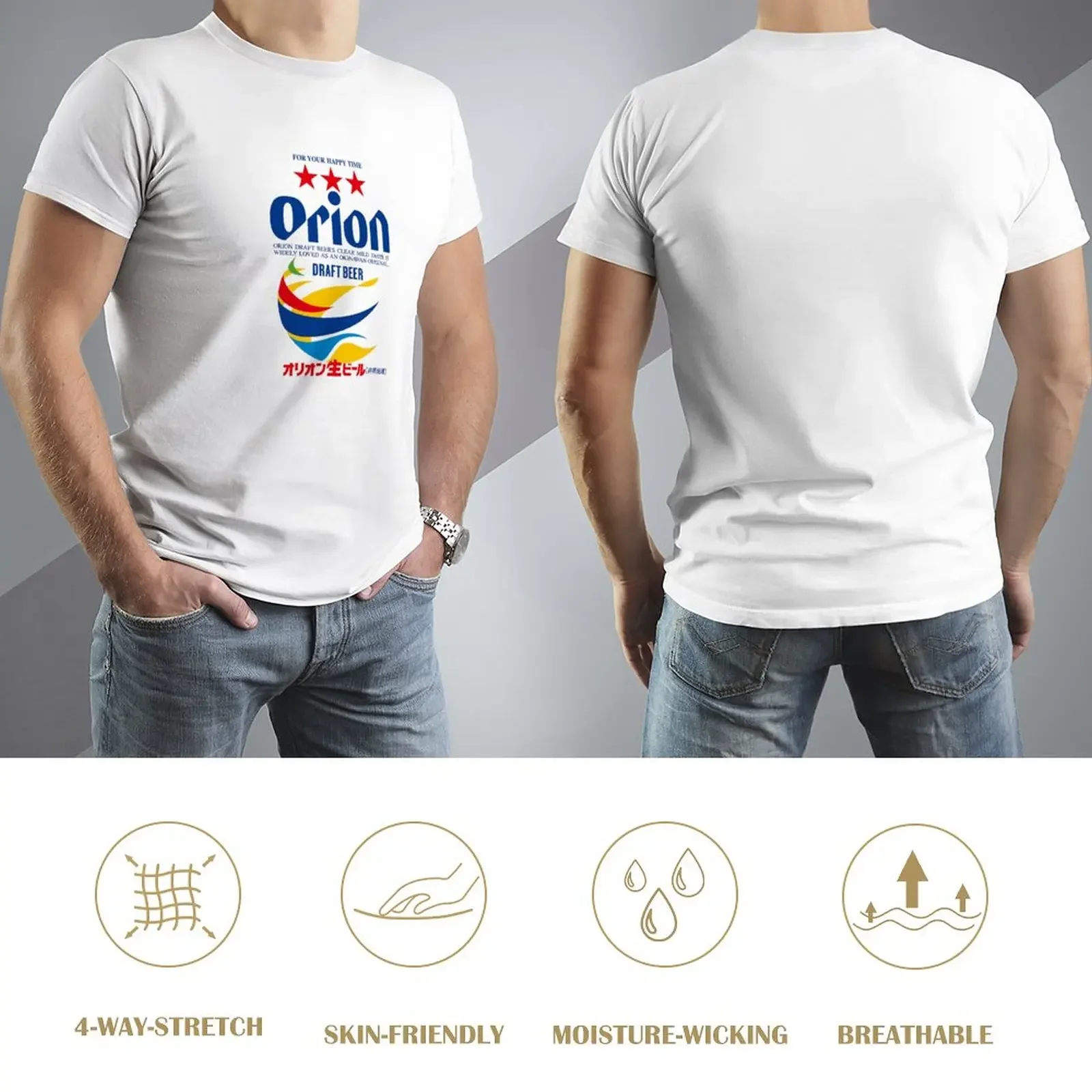 Camiseta gráfica da cerveja Orion para homens, moda coreana, gráficos, secagem rápida, camisetas cabidas