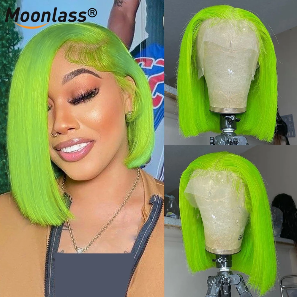 

Grass Green Color Short Bob Brazilian Human Hair Lace Front Wigs Preplucked Pixie Cut Remy Hair Transparent 13X4 Lace Front Wig