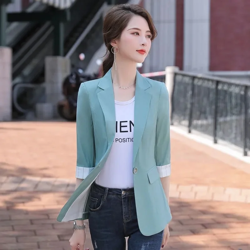 Summer Short Casual Blazer Jacket 2024 New Single buckle Suit Collar Women's Clothes Coat Solid Colour Fashion Outeawer Female