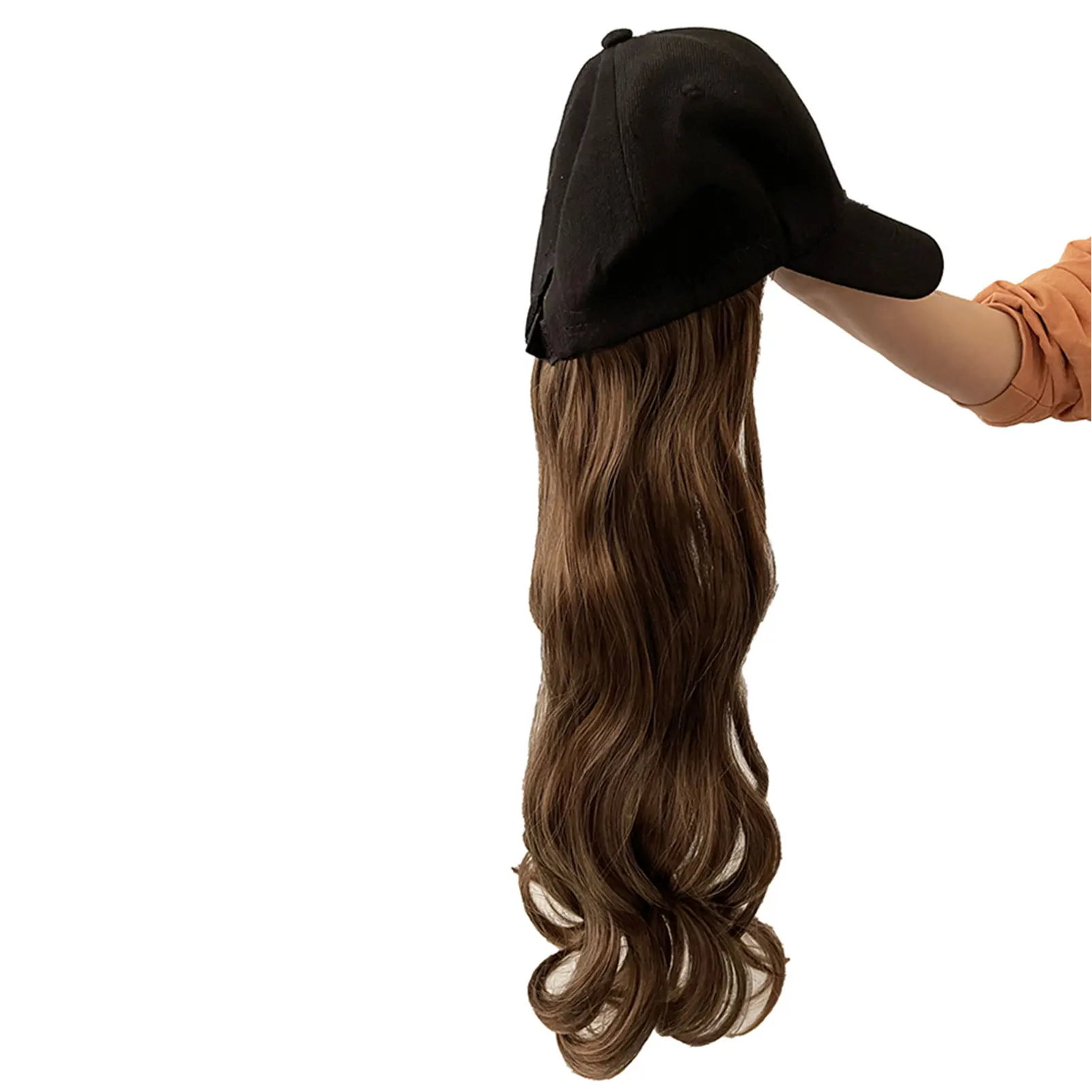 Ladies Casual Party Hair Hat Wavy Corn  Wig with Baseball Hat for Concerts Theme Parties