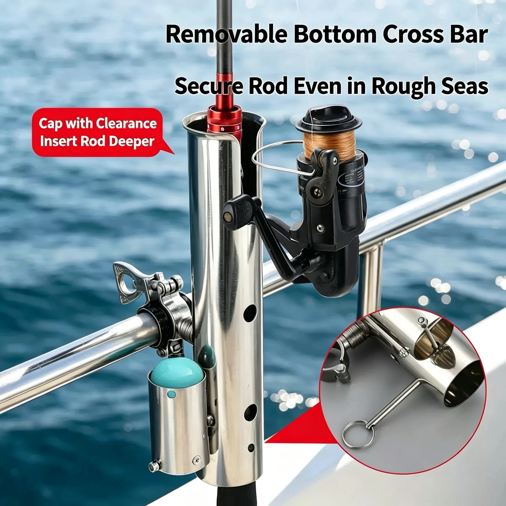 MARINE STAINLESS STEEL FISHING ROD HOLDER, BOAT ROD TUBE MOUNT FOR TROLLING SEA FISHING, ROD SOCKET FOR INFLATABLE BOATS & YACHT
