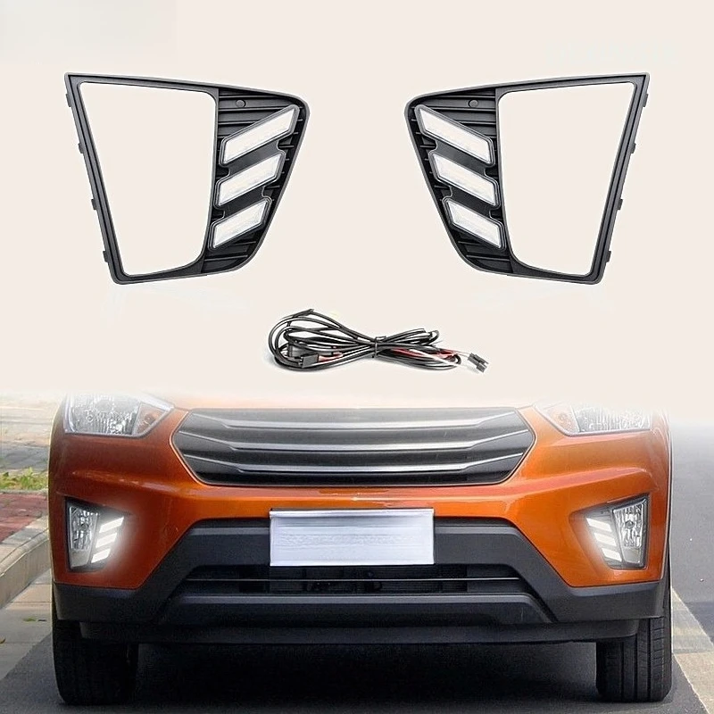 For Hyundai ix25 2015-2016 Super Bright LED Daytime Running Light Front Fog Lamp Bumper Light Parts Accessories