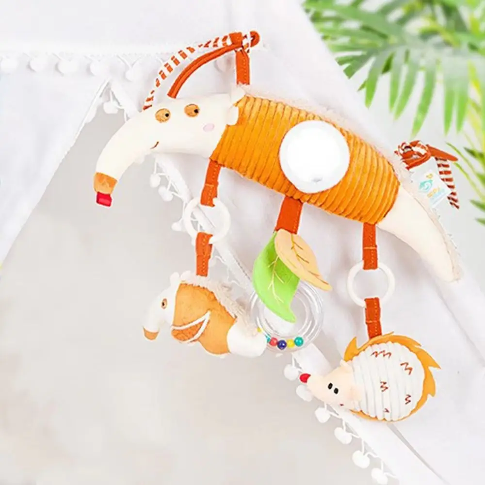 Animal-shaped Baby Stroller Hanging Pendants Distorting Mirror Squeaker Baby Wind Chime Toy with Strap Rattle