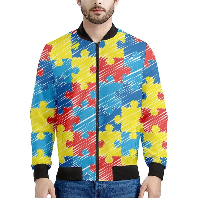 Colorful Game Block Puzzle Jacket For Men Kids 3d Printed Sweatshirts Street Long Sleeves Tops Oversized Zipper Jackets Coats