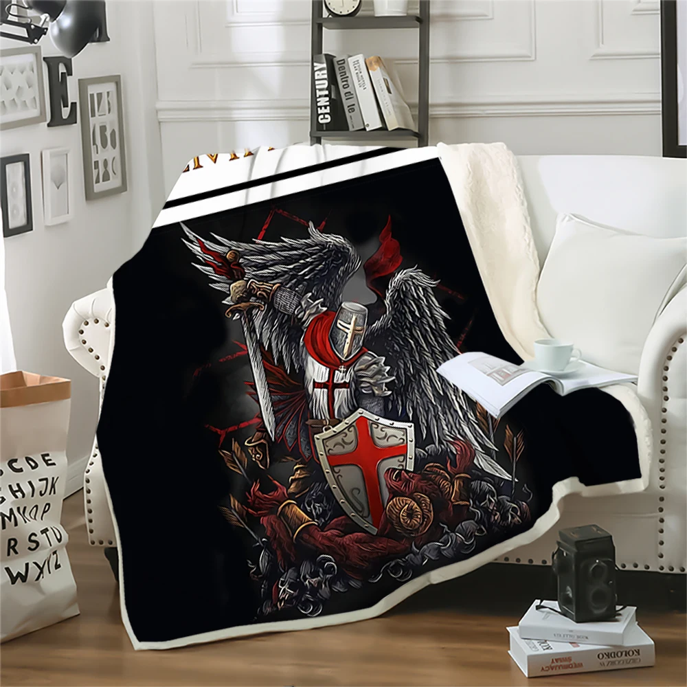 HX Knights Templar Blanket The Devil Saw Me With My Head Down 3D Printed Throw Blanket For Beds Double Layer Plush Quilt