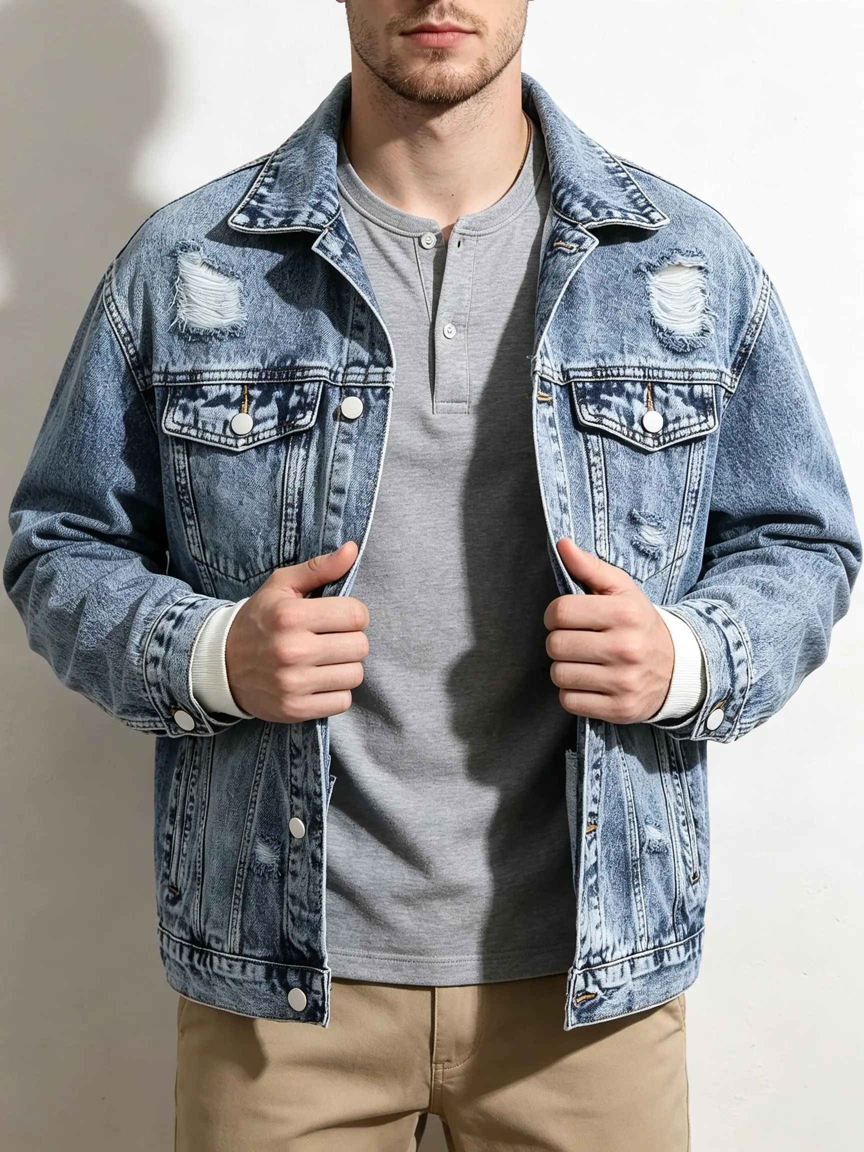 Brooklyn Street Style Light Denim Jacket, Men's Urban Lightweight Outerwear, American Hip Hop Fashion, Trendy Gift for Boyfriend