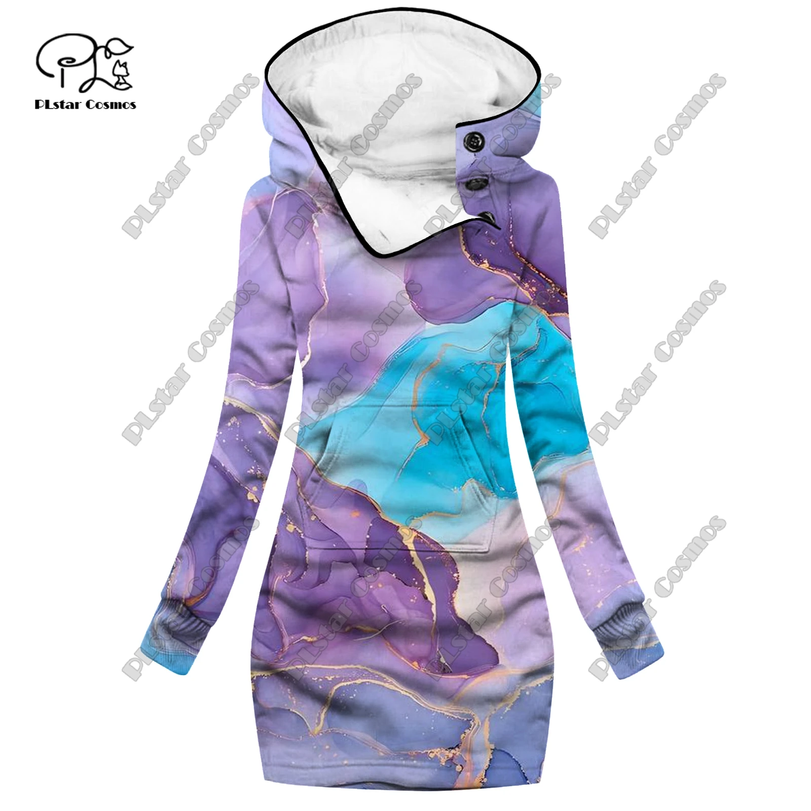 

PLstar Cosmos 3D printing women's colorful quicksand landscape gradient pattern open-top sweater dress casual slimming series J5